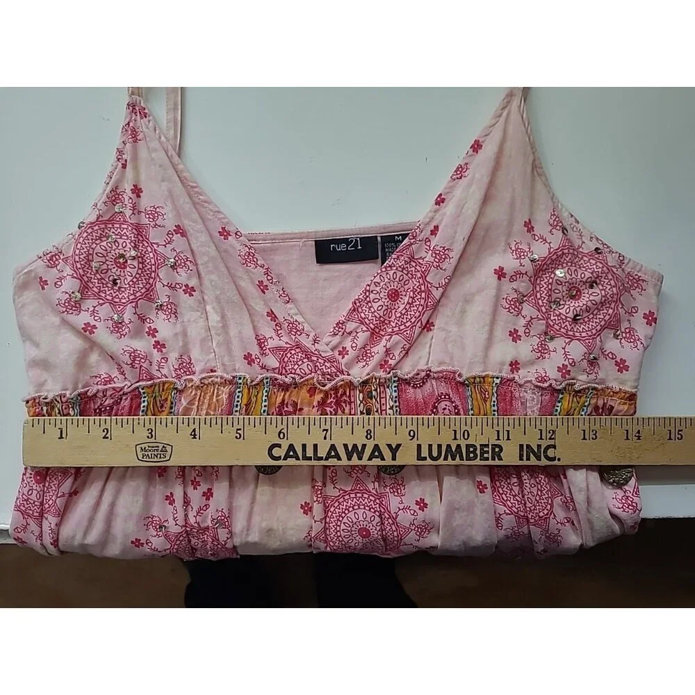 VTG Babydoll Dress Mini Rue21 Floral Medallion Jr M Y2K Coquette Romantic Sequin - Picture 6 of 16